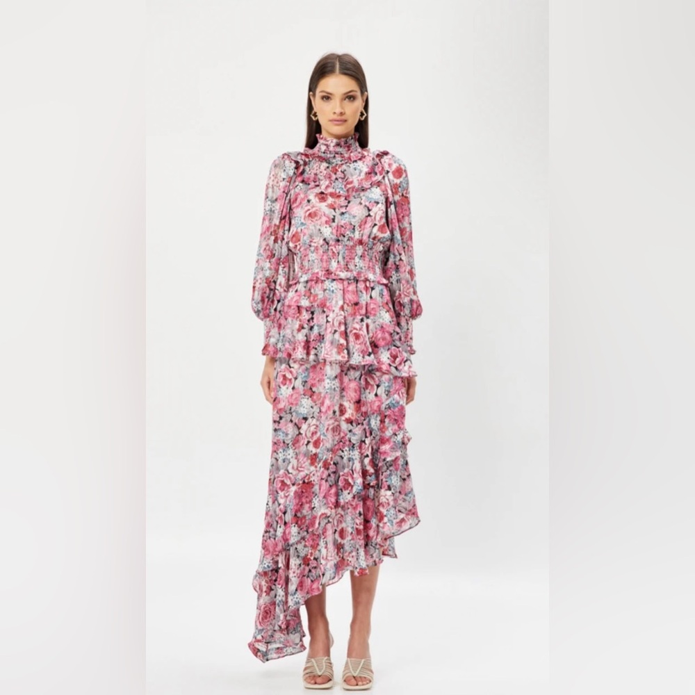 Elliatt Asymmetrical Floral Dress in Pink and White
